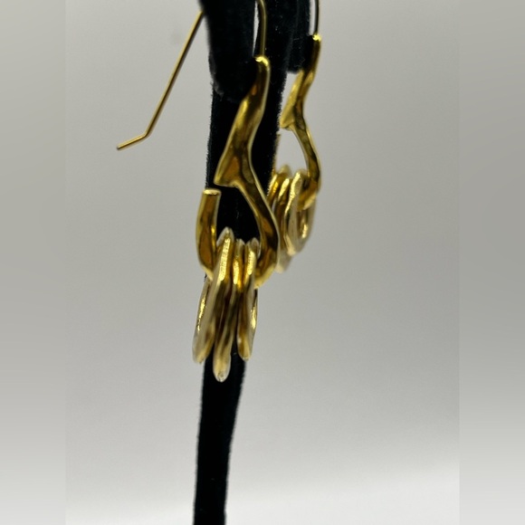 Gold Geometric Minimalist Earrings Shepards Hooks Quality Circular Gold Tone - Picture 7 of 13